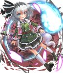  adapted_costume belt dress embellished_costume flower ghost green_dress green_eyes hair_ribbon hairband highres hitodama katana konpaku_youmu konpaku_youmu_(ghost) myon necktie patorishia petals ribbon scabbard sheath short_hair silver_hair solo sword tassel touhou weapon 