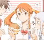  ano_hi_mita_hana_no_namae_wo_bokutachi_wa_mada_shiranai brown_hair food hamburger honma_meiko orange_eyes orange_hair shirotaka_(shirotaka) silver_hair sipping soda_can translated twintails yadomi_jinta 