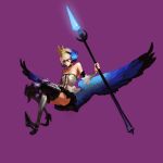  absurdres armor armored_dress feathers gwendolyn hair_up highres odin_sphere polearm purple_background simple_background solo trnth weapon wings 