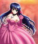  1girl bare_shoulders blue_hair breasts cleavage cross dress elbow_gloves female formal gloves gown green_eyes kanon kawasumi_mai large_breasts long_hair 