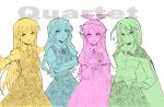  adult alternate_hairstyle blonde_hair cape cirno crossed_arms face hands_on_hips long_hair multiple_girls mystia_lorelei outstretched_arms rumia shirt short_hair sisenshyo spread_arms team_9 touhou unbuttoned wriggle_nightbug youkai 