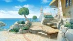  cloud clouds flower horizon house no_humans ocean original plant pot potted_plant rock scenery sky stairs tower tree village 