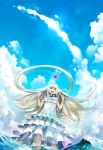  bad_id biiji blue_eyes cloud clouds dress flower honma_meiko long_hair open_mouth sky sleeveless solo water white_hair 