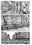  comic graphite_(medium) mahou_shoujo_madoka_magica monochrome nobita pantyhose scenery silent_comic tomoe_mami traditional_media train train_interior train_station 