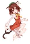  :o animal_ears ankle_cuffs artist_request barefoot brown_eyes brown_hair cat_ears cat_tail chen dress earrings fang feet hat highres jewelry legs legs_up multiple_tails open_mouth panties pantyshot red_eyes short_hair sigure_(drizzle) solo tail touhou underwear 