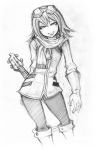  flcl gloves goggles goggles_on_head guitar haruhara_haruko instrument knee_boots monochrome pantyhose project.c.k. scarf short_hair sketch 