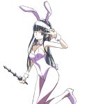 bare_shoulders black_hair blue_eyes breasts bunny_girl bunny_tail bunnysuit cleavage high_heels himegami_aisa long_hair pantyhose shoes solo tail to_aru_majutsu_no_index touryou truncheon weapon wink 