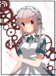  braid emyu fujishiro_emyu izayoi_sakuya knife maid maid_headdress red_eyes silver_hair solo the_embodiment_of_scarlet_devil throwing_knife touhou weapon 