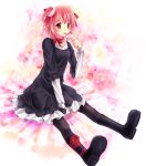 boots candy copyright_request dress hair_ribbon hitsukuya leg_ribbon lollipop pantyhose petticoat pink_hair red_eyes ribbon short_hair sitting solo tongue twintails 