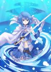  adapted_costume alternate_hairstyle belt blue blue_eyes blue_hair bubble cape gloves hao_(patinnko) highres magical_girl mahou_shoujo_madoka_magica miki_sayaka navel solo sword water weapon 