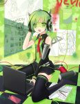  deviantart green_hair headphones hitsukuya laptop necktie personification thigh-highs thighhighs zettai_ryouiki 