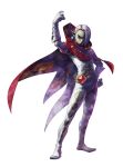  black_eyes cape chain crystal earrings ghirahim gloves hair_over_one_eye hand_on_hip highres jewelry lipstick male nintendo official_art simple_background skyward_sword smile the_legend_of_zelda white_hair 