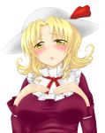  blonde_hair breasts bust eitaisa elly hat highres huge_breasts large_breasts pixiv_manga_sample simple_background solo touhou touhou_(pc-98) white_background 