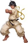  androgynous barefoot black_hair capcom dougi fighting_stance highres looking_at_viewer makoto realistic reverse_trap scarf short_hair simple_background solo stanley_lau street_fighter street_fighter_iii street_fighter_iii:_3rd_strike tomboy white_background 