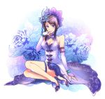  black_hair breasts cleavage dynasty_warriors elbow_gloves garters gloves hasuhiko_(naturalb) purple_eyes shin_sangoku_musou violet_eyes zhen_ji 