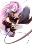  blue_eyes boots from_above headphones long_hair megurine_luka microphone midriff navel nilitsu open_mouth pink_hair simple_background skirt solo thigh-highs thighhighs vintage_microphone vocaloid 