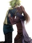  1girl blonde_hair cape couple golden_sun higeka hug jasmine_(golden_sun) long_hair ponytail red_hair redhead robin_(golden_sun) scarf short_hair 