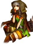  apple belt boots braid brown_eyes choma dragon&#039;s_crown dragon's_crown elf elf_(dragon&#039;s_crown) elf_(dragon's_crown) fruit gloves hood pointy_ears silver_hair thigh-highs thigh_boots thighhighs vanillaware 