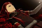  asch coat flower frown gloves green_eyes himishiro long_hair lying male red_hair redhead serious solo spider_lily surcoat tales_of_(series) tales_of_the_abyss 