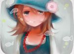  artist_request blonde_hair blush bubbles expressionless female fish flower girl grey_eyes hat highres jewelry kagamine_rin necklace open_mouth portrait solo source_request vocaloid 