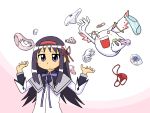  akemi_homura bloomers cosplay crossover hair_ribbon headband kawasha kyubey kyubey_(cosplay) mahou_shoujo_madoka_magica ninin_ga_shinobuden oktavia_von_seckendorff onsokumaru panties parody pose ribbon style_parody underwear 