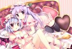  azumi_kazuki blue_hair hat heart heart_pillow long_hair multiple_girls patchouli_knowledge pillow purple_eyes purple_hair red_eyes remilia_scarlet short_hair the_embodiment_of_scarlet_devil thigh-highs thighhighs touhou violet_eyes 