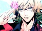  bad_id barnaby_brooks_jr blonde_hair glasses green_eyes male salute solo teddy_(artist) tiger_&amp;_bunny two-finger_salute 