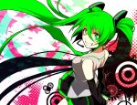  green_eyes green_hair grin hakka_(hakkakka) hatsune_miku hirococo_(hakka) long_hair necktie skirt smile solo symbol-shaped_pupils twintails very_long_hair vocaloid 