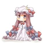  bad_id bow chibi crescent hair_bow hat long_hair pasutel patchouli_knowledge purple_eyes purple_hair solo touhou violet_eyes 