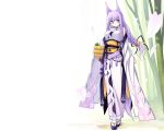  animal_ears aqua_eyes braids foxgirl japanese_clothes kimono poco purple_hair ribbons tail 