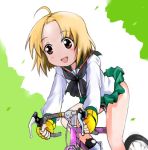  ahoge bicycle fingerless_gloves gloves momoki_run run_(a_channel) school_uniform serafuku t2 