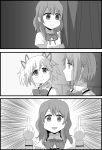  bow comic fakkuma fakkuma_kouroumue hair_bow kaname_madoka mahou_shoujo_madoka_magica middle_finger miki_sayaka monochrome multiple_girls ribbon shizuki_hitomi short_hair silent_comic spoilers twintails wavy_hair 