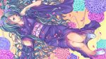  1920x1080 aqua_hair blue_eyes flower from_above hatsune_miku highres hinagaeru japanese_clothes kimono long_hair lying petals solo tabi twintails very_long_hair vocaloid wallpaper 