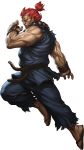  akuma capcom dougi gouki highres muscle official_art prayer_beads realistic red_eyes red_hair redhead sandals stanley_lau street_fighter street_fighter_iii street_fighter_iii:_3rd_strike topknot 