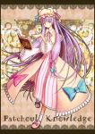  book bow character_name crescent hair_bow hat kujira-kousen long_hair patchouli_knowledge purple_eyes purple_hair solo touhou very_long_hair violet_eyes 