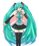 aqua_eyes aqua_hair detached_sleeves doll_joints hatsune_miku headphones headset highres long_hair necktie open_mouth robot_joints skirt smile solo suwaru_(piapro) thigh-highs thighhighs twintails very_long_hair vocaloid zettai_ryouiki 