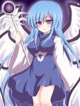  angel blue_dress blue_hair breasts dress jewelry long_hair necklace purple_eyes ry sariel solo staff touhou touhou_(pc-98) violet_eyes wings 