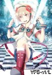  androgynous bad_id boots boy bracelet geike headphones hibiki_lui highres jewelry knee_boots male microphone orange_eyes orange_hair short_hair short_sleeves shorts smile solo vocaloid vocaloid3 