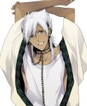 arms_up bad_id chain chains character_request dark_skin earrings jewelry magi_the_labyrinth_of_magic male ryugo sharrkan solo white_hair xia_(ryugo) 
