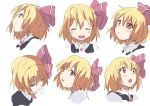  1girl blonde_hair closed_eyes face hair_ribbon open_mouth profile red_eyes ribbon rumia short_hair smile solo touhou ume_(plumblossom) 