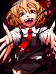  blonde_hair face fangs foreshortening hair_ribbon hands highres kirisaki_akihito necktie open_mouth outstretched_hand red_eyes ribbon rumia solo the_embodiment_of_scarlet_devil torn_clothes touhou youkai 