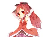  armpits arms_behind_head bare_shoulders blush bow frills hair_bow long_hair magical_girl mahou_shoujo_madoka_magica pleated_skirt ponytail red_eyes red_hair rowtan sakura_kyouko skirt solo 