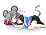  animal_ears blanket blush closed_eyes dress eyes_closed grey_dress grey_hair ichimi mouse_ears mouse_tail nazrin nightshirt on_side open_mouth pillow short_hair sleeping solo tail touhou z 