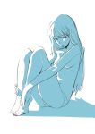  copyright_request feet goripon hands_on_feet leg_hug long_hair monochrome panties sketch solo topless underwear 