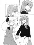  bag blush bow bunny_ears closed_eyes comic crescent dress eyes_closed hair_bow hand_holding holding_hands konpaku_youmu konpaku_youmu_(ghost) koyama_shigeru long_hair monochrome necktie reisen_udongein_inaba short_hair skirt smile touhou translated translation_request 