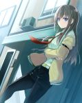  blue_eyes brown_hair crossed_arms dutch_angle hareno_chiame legwear_under_shorts long_hair makise_kurisu necktie pantyhose parted_lips short_shorts shorts solo standing steins;gate 