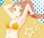  1girl armpits bikini blush breasts brown_hair cleavage collarbone idolmaster idolmaster_cinderella_girls long_hair ponytail shinose_(sinose) solo star swimsuit very_long_hair wakabayashi_tomoka yellow_eyes 