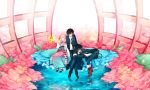  2boys ao_no_exorcist flower highres japanese_clothes koyomi_roentgen moriyama_shiemi multiple_boys nii_(ao_no_exorcist) okumura_rin okumura_yukio water 