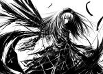  black_wings feathers hairband high_contrast highres iori_yakatabako long_hair looking_back making_of monochrome rozen_maiden simple_background solo suigintou wallpaper wings 