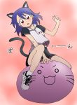  balance_ball ball blue_hair blush cat_ears cat_tail exercise_ball kemonomimi_mode red_eyes shidou_misaki shin_(4869shin4062) shoes sneakers softenni solo sports_uniform sportswear tail 